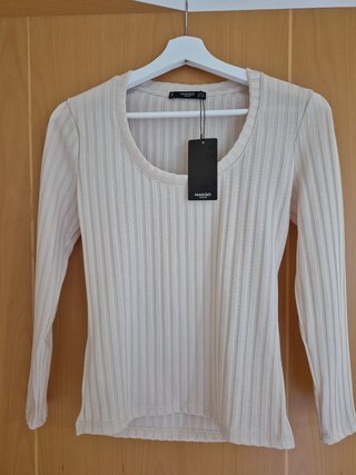 Camiseta Mango Canalé Talla S Beige Nueva