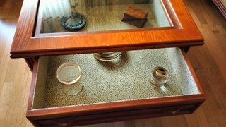 Mesa Centro Madera maciza Cerezo o Haya y Cristal