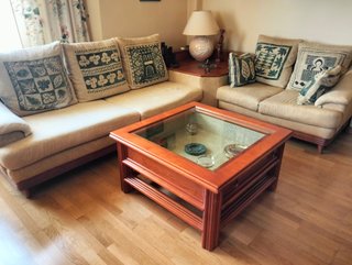 Mesa Centro Madera maciza Cerezo o Haya y Cristal