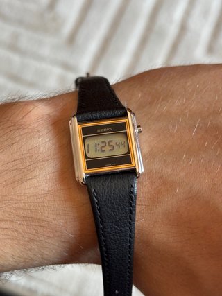 Seiko Tank Digitale Pelle Nera Donna Nuovo 22mm