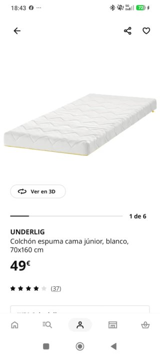 Colchón IKEA UNDERLIG 70x160 cm