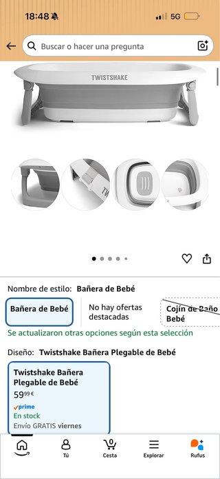 Bañera Tiwstshake plegable gris