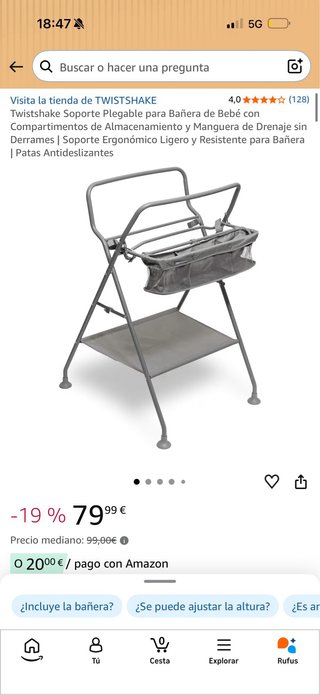 Bañera Tiwstshake plegable gris
