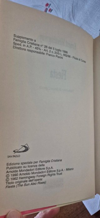 Libro FIESTA - Ernest Hemingway (Copertina Rigida)