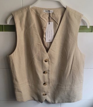 Chaleco Easy Wear Lino Beige Talla M
