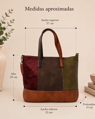 Bolso Piel Antelina Tricolor Bandolera