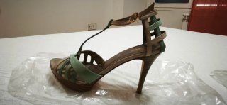 Sandalias tacón fino plataforma beige/teal