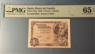 1 Peseta España 1948 PMG 65 EPQ SIN SERIE