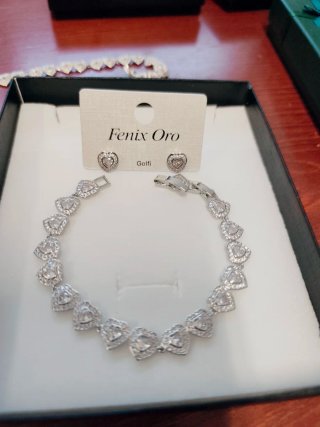Conjunto Fenix Oro Pendientes y Pulsera Corazones