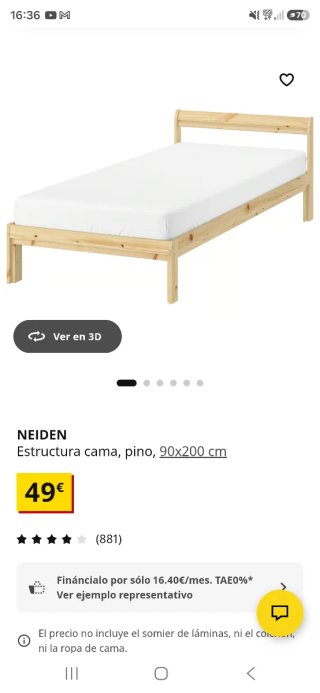 Cama individual madera 90cm Ikea