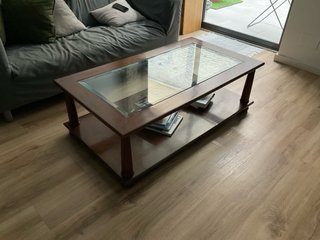 Mesa baja madera y cristal 124x69x41
