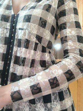 Vestido largo cuadros beis y negro