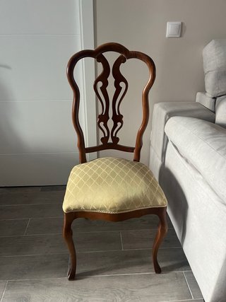 Silla vintage madera y tela. 6 unidades y 2 tronos