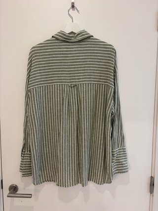 Camisa Zara rayas verde caqui y blanco