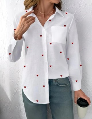 Camisa blanca algodón XL con corazones