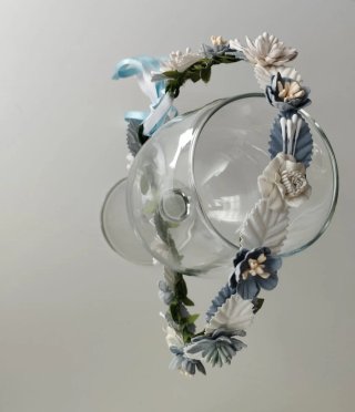 Corona de niña flores comunión azul y blanco
