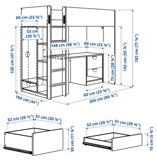 Cama alta SMÅSTAD ikea con escritorio y almacenaje