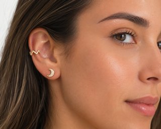 Pendientes Luna Plata 925 Baño Oro