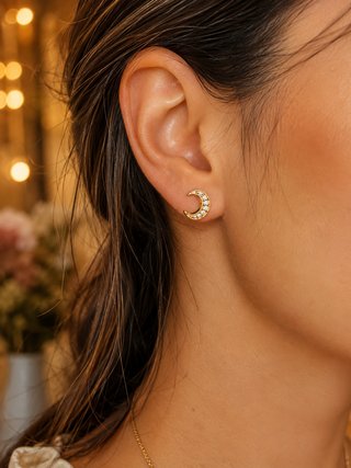 Pendientes Luna Plata 925 Baño Oro