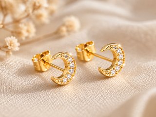 Pendientes Luna Plata 925 Baño Oro