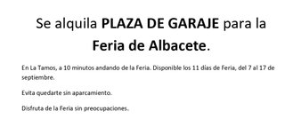ALQUILER PLAZA DE GARAJE FERIA DE ALBACETE
