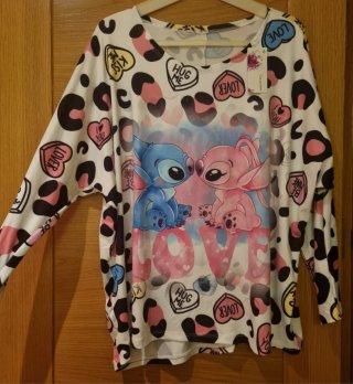 Camiseta Manga Larga Estampada Stitch y Ángel