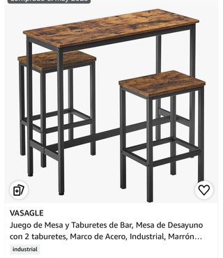 Mesa alta industrial con 2 taburetes