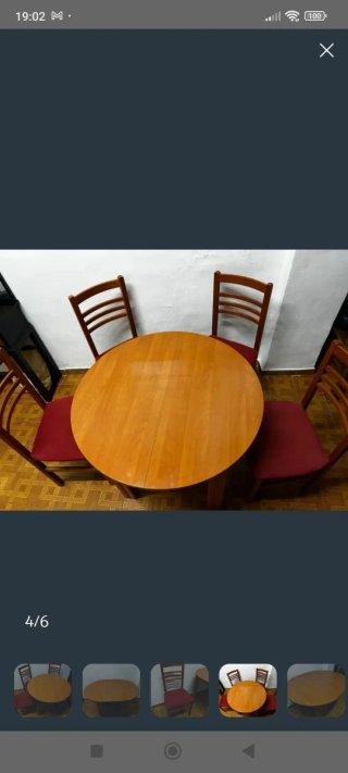 Mesa redonda 90cm y 4-6  sillas madera como nueva