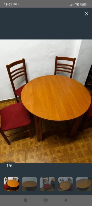 Mesa redonda 90cm y 4-6  sillas madera como nueva