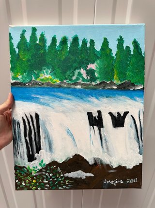 Cuadro cascada pintado a mano