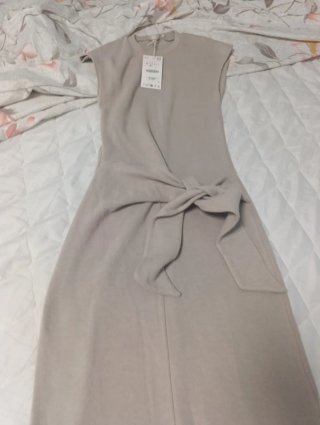 Vestido punto lazada Zara Beige Talla S