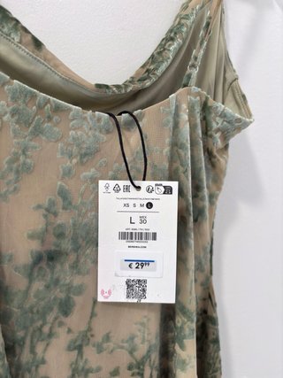Vestido floral verde y beige