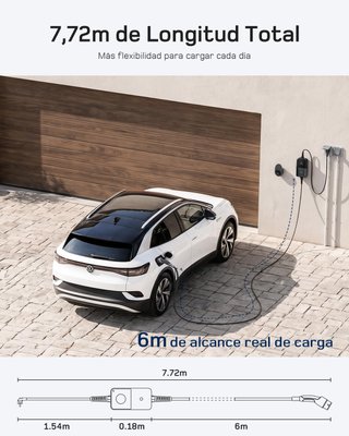 dé Cargador coche Eléctrico 3,7kW 7,5m Tipo2 6-16A