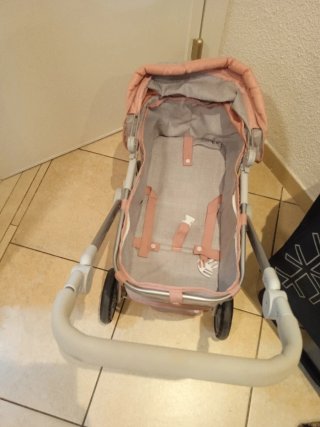 Carro de bebé juguete rosa y gris