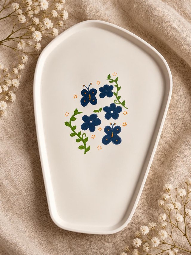 Bandeja decorativa flores y mariposas