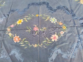 Colcha antigua floral azul y rosa