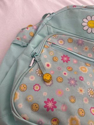 Mochila Escolar SmileyWorld Flores Verde Agua