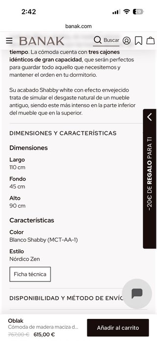 cómoda madera maciza blanco Shabby.