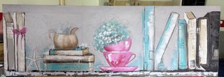 Cuadro Decorativo Estantería Libros Tazas