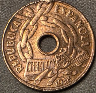 Moneda 25 céntimos España 1938 Cobre