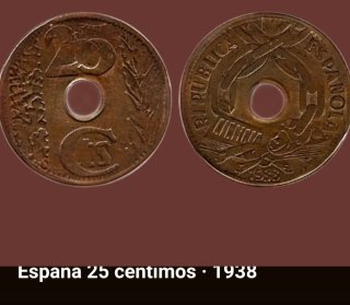 Moneda 25 céntimos España 1938 Cobre