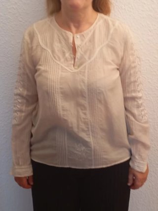 Camisa gasa encaje beige
