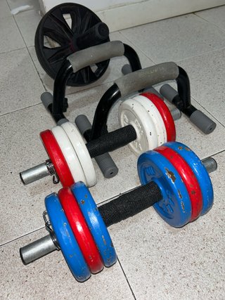 Accesorios Gimnasio Mancuernas y Rueda Abdominal