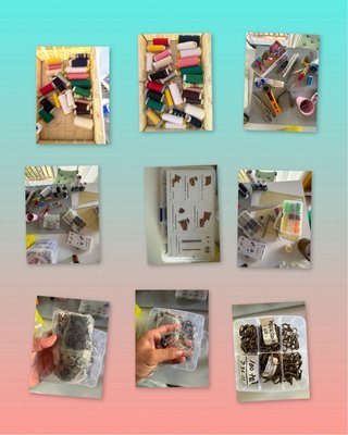 Lote de Telas, accesorios y máquina de coser