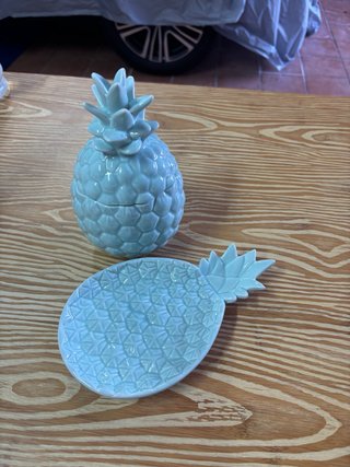 Conjunto Decoración Piña Cerámica Azul