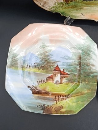 Juego bandeja y platos antiguos porcelana francesa