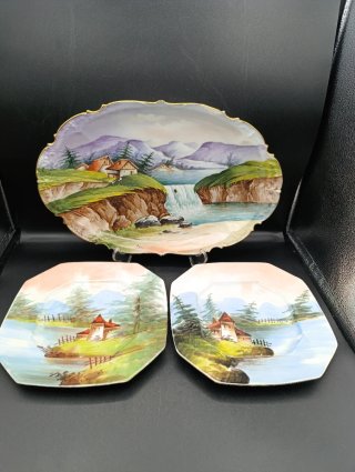 Juego bandeja y platos antiguos porcelana francesa