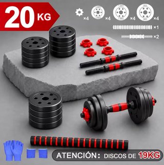 Set Mancuernas 10/15/20 kg + Barra