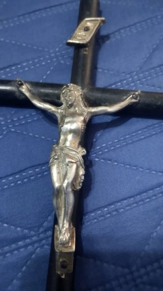 Crucifijo Antiguo Madera Negra y Metal