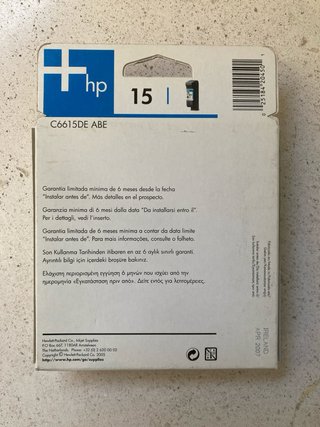 Cartucho Tinta HP 15 Negro (sin abrir)